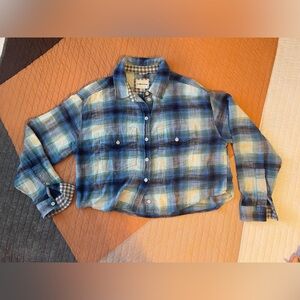 Blue plaid crop waist flannel, size M